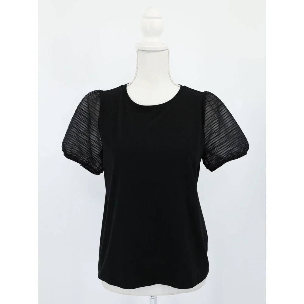 Madewell‎ Women Black Puff Sleeve Sheer Mesh Top Blouse Cotton Blend S